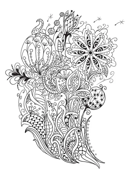 Ramo de flores estilizadas en el estilo del arte zen — Vector de stock