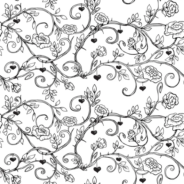 Nahtloses Muster stilisierter schöner Rosenkonturen — Stockvektor