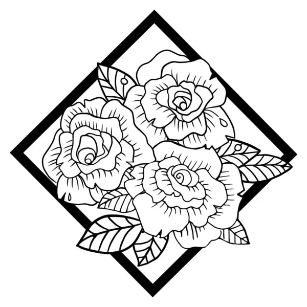 Desenho de contorno de uma rosa dentro de um losango . — Vetor de Stock