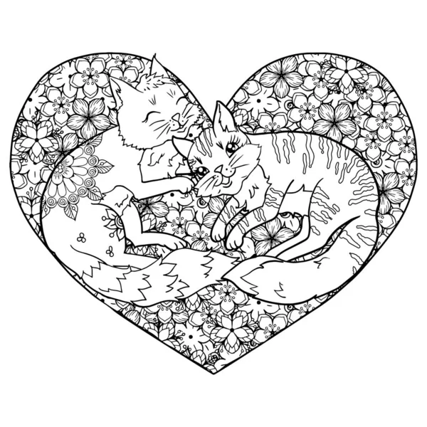 Сторінка для розмальовки з котами в коханні — стоковий вектор