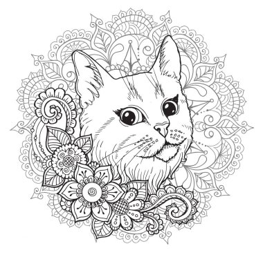 kedi ve mandala. boyama kitabı.