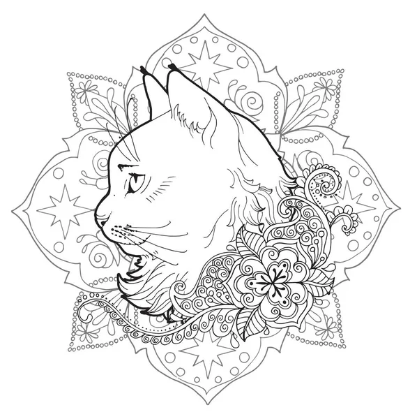 Le chat et le mandala. livre de coloriage . — Photo