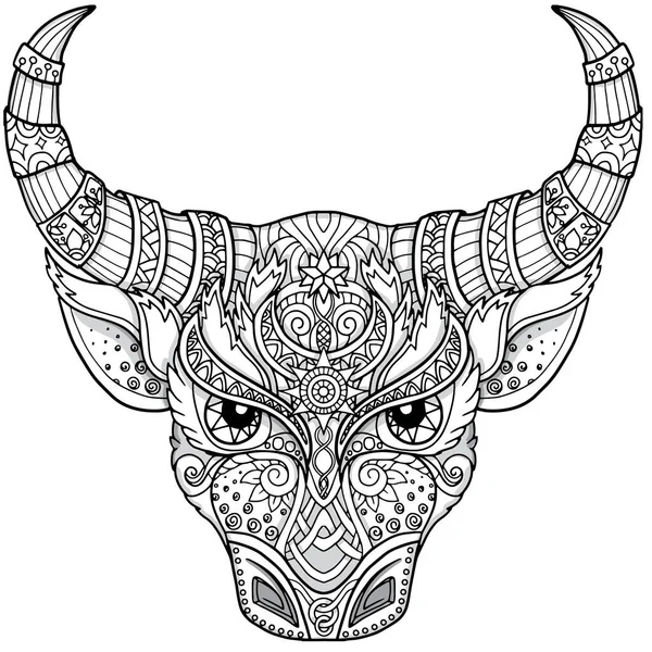 Antistress Coloring Book Decorated Bull Art Therapy Children Adults Beautiful — Stock Vector