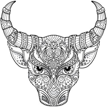 antistress coloring book with a decorated bull clipart
