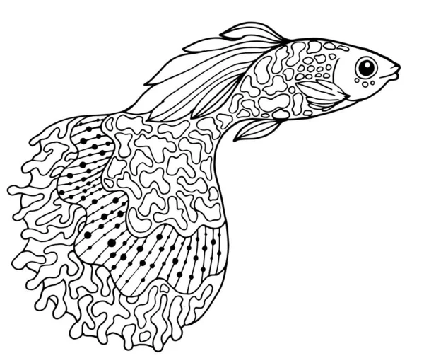 Página para un libro de arte Zen para colorear con un pez guppy — Vector de stock
