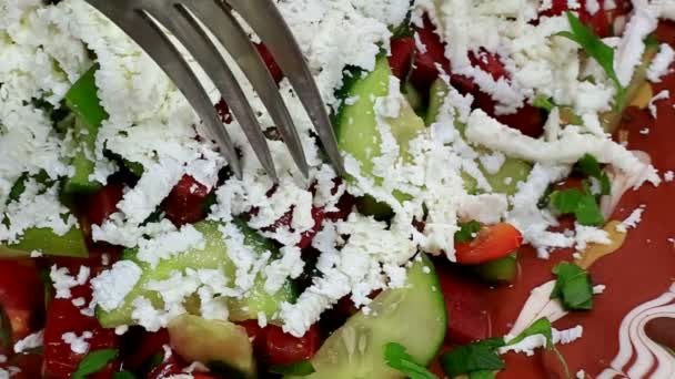 Macro de comer salada shopska — Vídeo de Stock