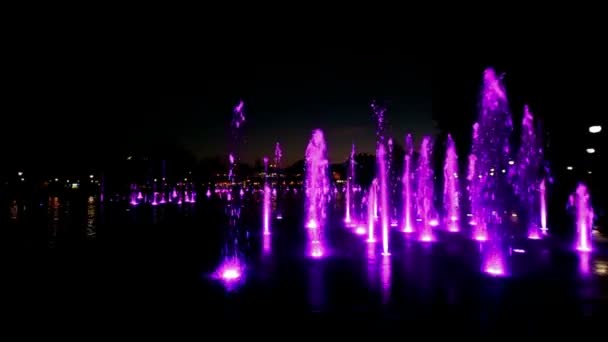 Fontaine éclairée avec des couleurs arc-en-ciel — Video