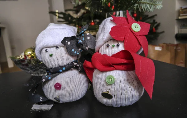 Ručně vyráběné ponožky sněhulák — Stock fotografie