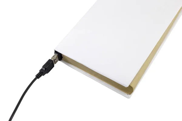 Livro em branco conectado a USB — Fotografia de Stock