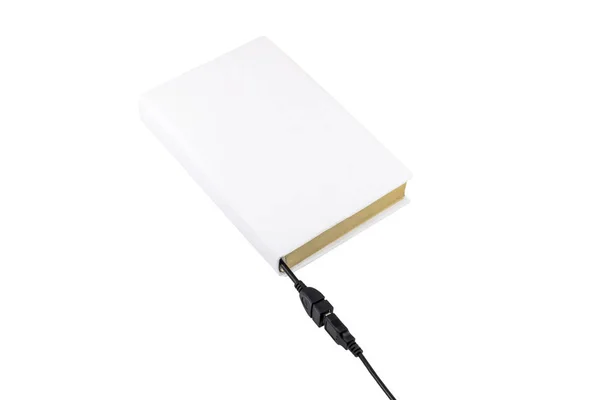 Livro em branco conectado a USB — Fotografia de Stock