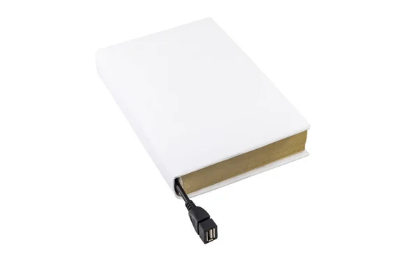 Livro em branco com conector USB feminino — Fotografia de Stock