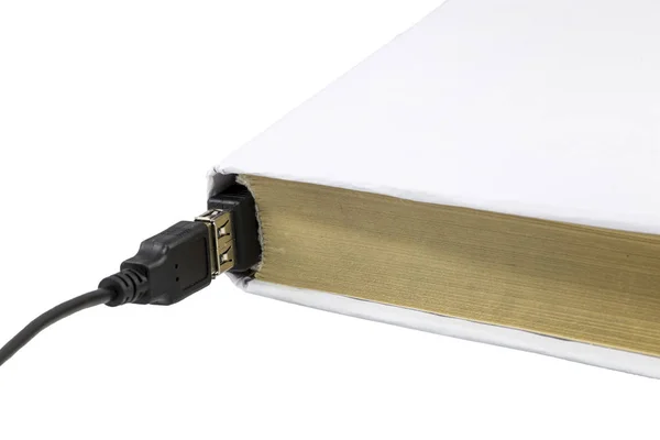 Livro em branco conectado a USB — Fotografia de Stock