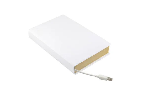 Libro en blanco con conector USB macho blanco — Foto de Stock