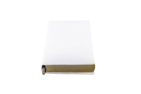 Book with blank cover and female USB connector isolated on white background.
