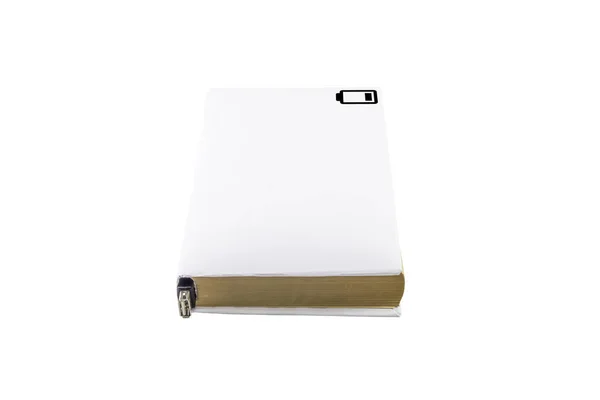 Bílá kniha kryt a baterie symbol — Stock fotografie