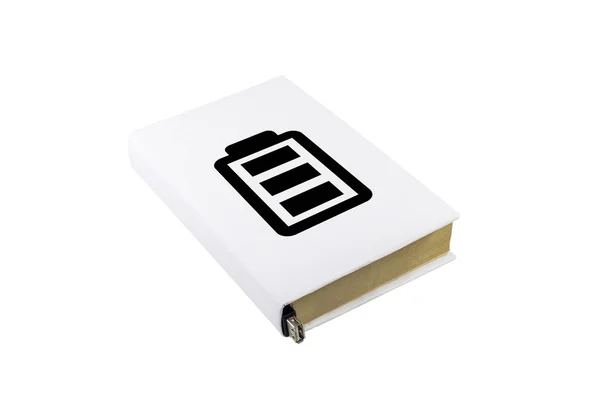 Vita boken locket och batteriet symbolen — Stockfoto