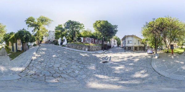 360 degrees panorama of a street in Plovdiv, Bulgaria
