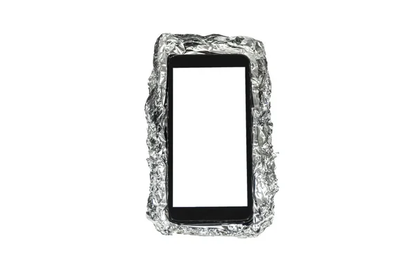 Aluminum foil smart phone case for blocking signal — Stock Photo, Image