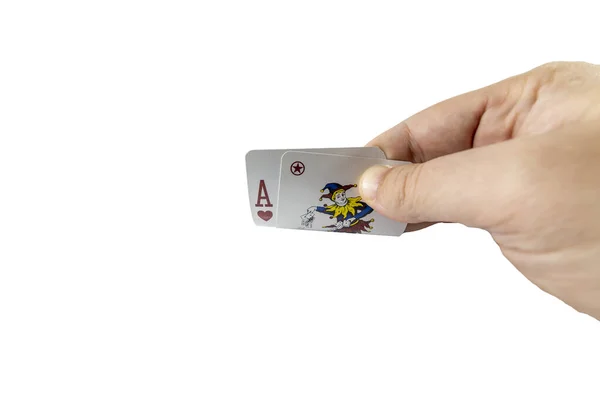Low Angle View Hand Showing Blackjack Cards Isolated White Background — Stock Photo, Image