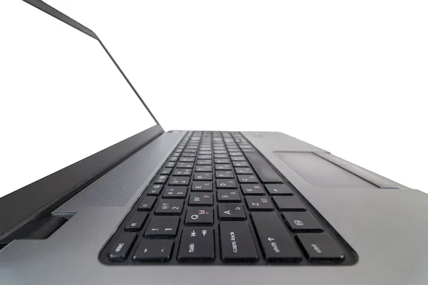 Low Angle Macro View Laptop Keyboard Blank Screen Isolated White — Stock Photo, Image