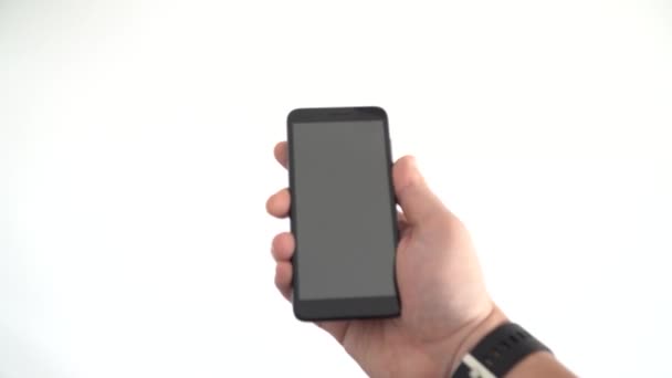 Mão Segurando Telefone Celular Desbloqueando Telefone Com Leitor Impressões Digitais — Vídeo de Stock