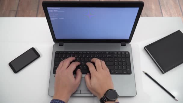 Work Home Concept View Programmer Typing Code Laptop — Stock Video
