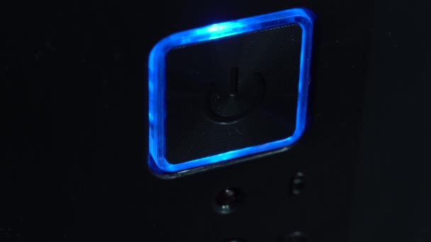 Closeup Computer Switch Being Pressed Star Glowing Blue Color — Stock Video