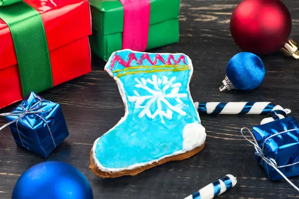 Christmas gingerbread sock — Stock Photo, Image