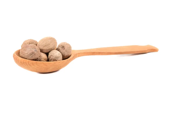 Nutmeg in spoon — Stock Photo, Image