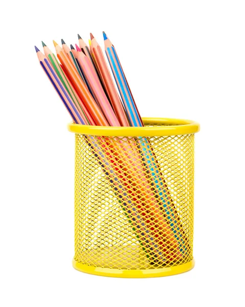 Colored pencils in basket — Stock Photo, Image
