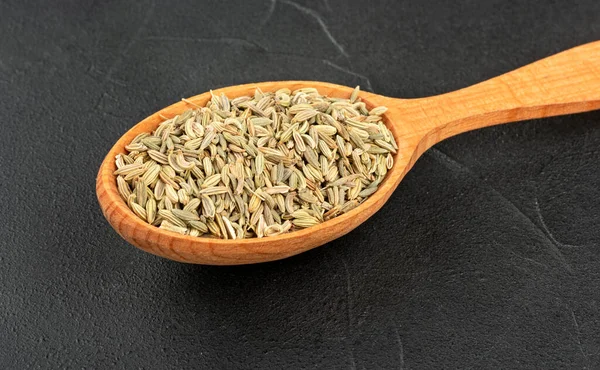 Dry Fennel Spoon Close Dark Background — Stock Photo, Image