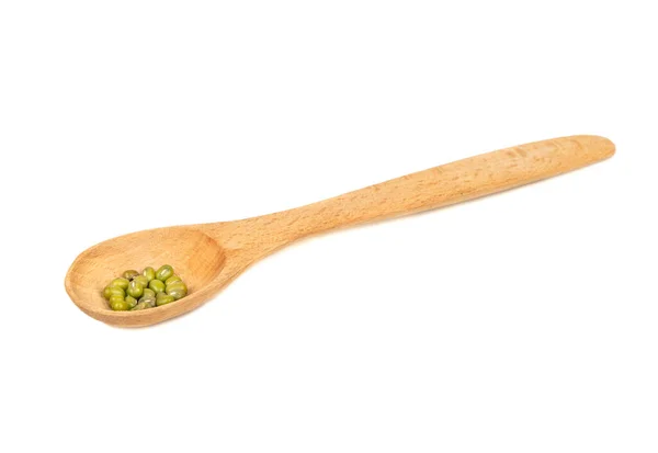 Spoon Few Dry Green Mung Beans White Background — Stock Photo, Image