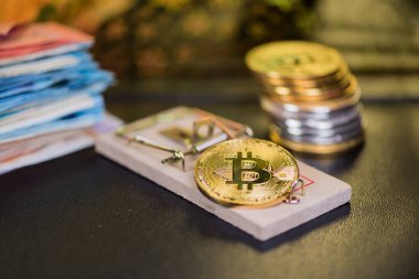 Fare kapanındaki bitcoin kavramı. Yatırım riskleri ve tehlikeleri