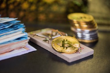 Fare kapanındaki bitcoin kavramı. Yatırım riskleri ve tehlikeleri