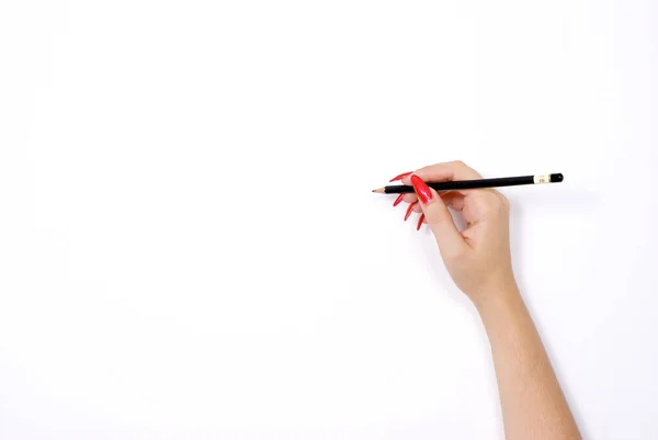 Frauenhand Mit Roten Nägeln Gestikuliert — Stockfoto