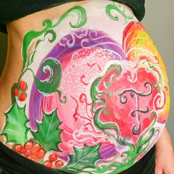 Koncept Mateřství Těhotenská Fotografie Malování Tělo Stock Fotografie