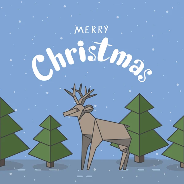 メリー クリスマス グリーティング カード デザイン折り紙スタイルの鹿と — ストックベクタ