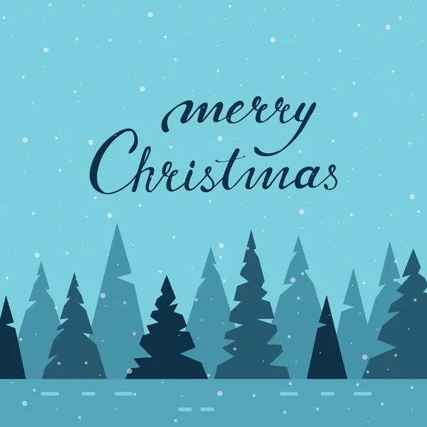 Feliz Navidad diseño de la tarjeta de felicitación con bosque de invierno y el modo — Archivo Imágenes Vectoriales