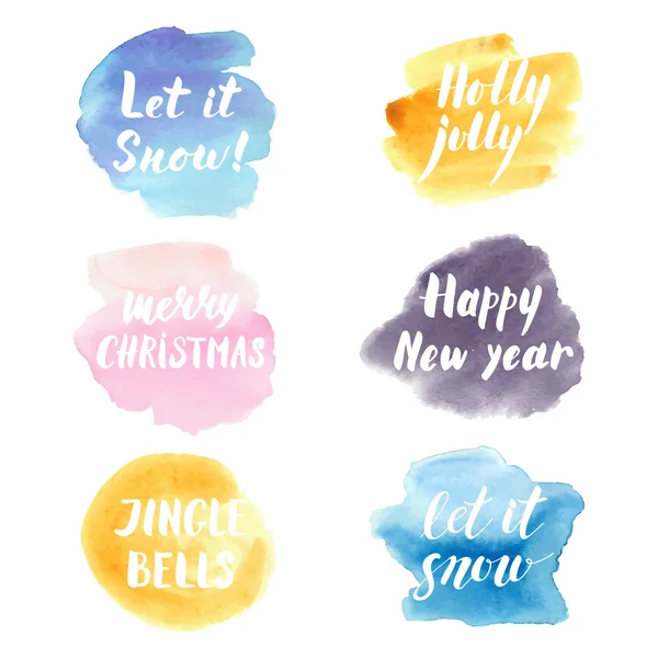 Navidad y año nuevo frases de letras modernas establecidas en watercolo — Vector de stock