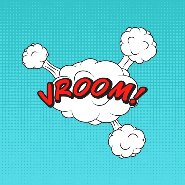 Klassieke strips boek toespraak sticker Vroom! met cloud zeepbel en — Stockvector