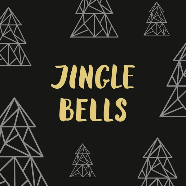 Altın harflerle Jingle bells ve üçgen çam ağaçları siyah arka plan üzerine — Stok Vektör