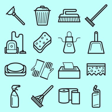 Ev temizliği vektör simgeler kümesi satır sanat tarzı yaptı.