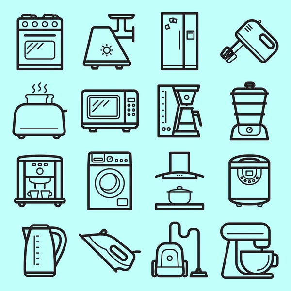 Conjunto vectorial de aparatos electrónicos KItchen hecho en estilo de arte en línea — Vector de stock