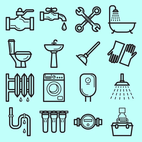 Plumbing service icons set made in line art style. — Stock Vector