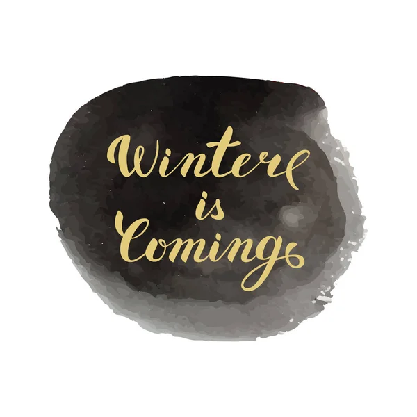 Aquarelle éclaboussure et phrase calligraphique dorée L'hiver arrive — Image vectorielle