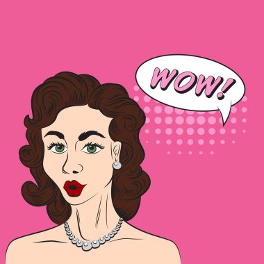 Pop art stil kroki Wow demek güzel esmer kadının! 