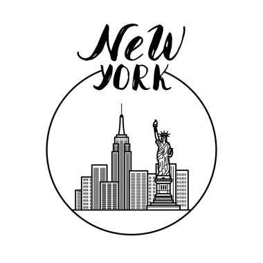 New York illüstrasyon modern hat, şehir binaları ile bir