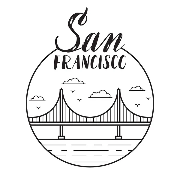 San Francisco Illustration mit modernem Schriftzug und goldenem Tor — Stockvektor