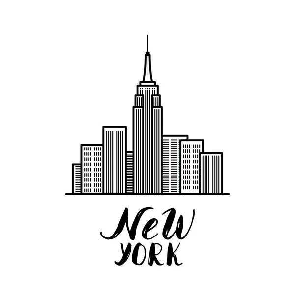 Nueva York ilustración con caligrafía moderna y rascacielos b — Archivo Imágenes Vectoriales