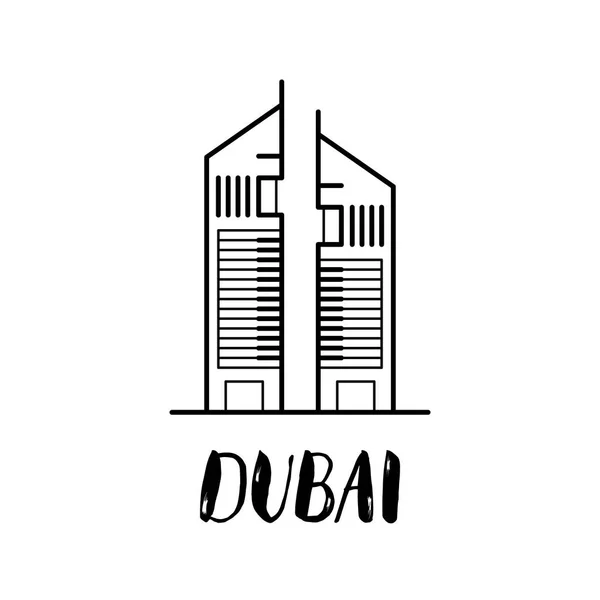 Dubai Emirates towers line art illustration with modern lettering — Stock Vector